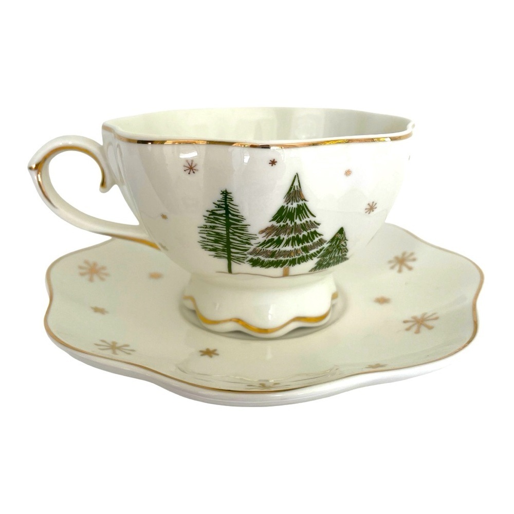 Grace’s Teaware, pine trees, cup and saucer, no flaws